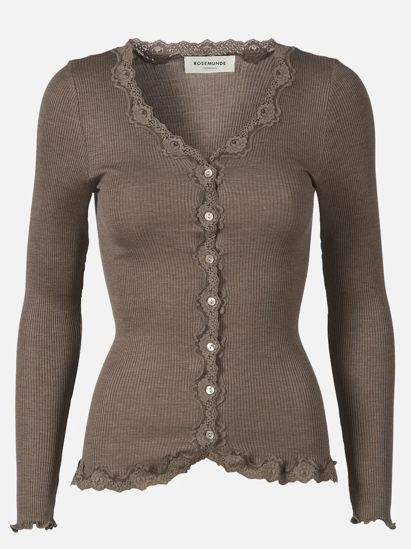Silk cardigan regular ls w/rev vintage lace