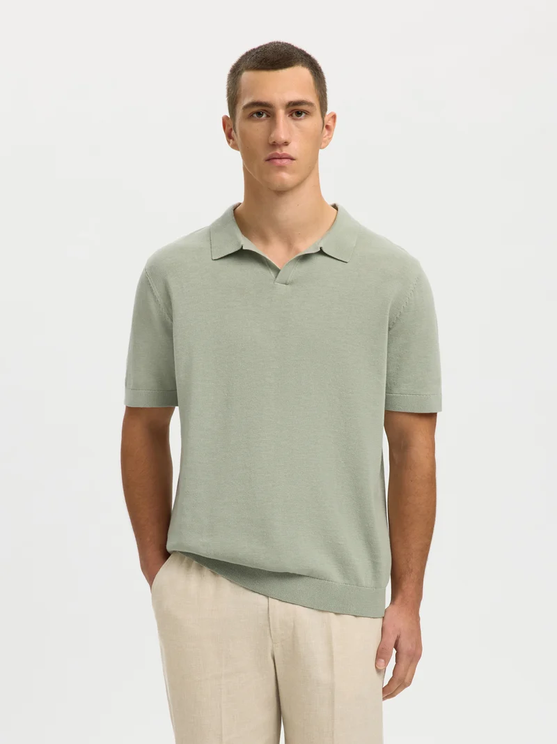 SLHMATTIS SS LINEN BLEND OPEN POLO NOOS