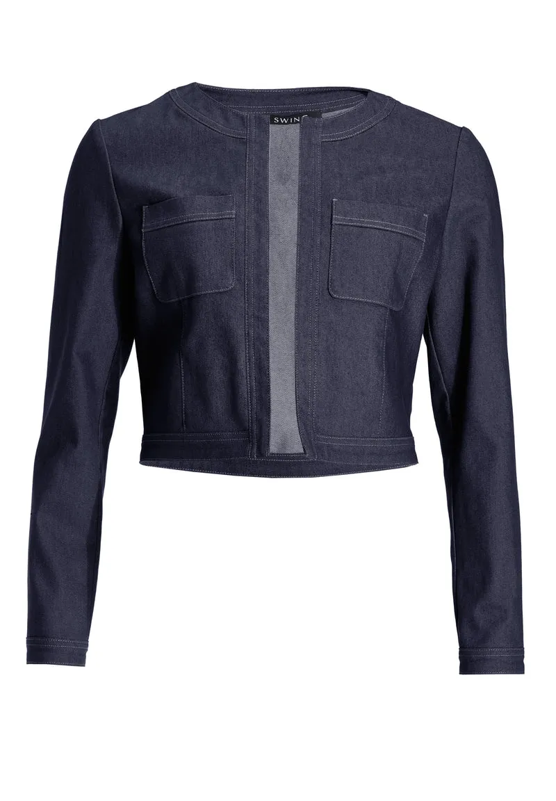 Kurze Jacke aus Stretch Denim mit aufgesetzten Taschen