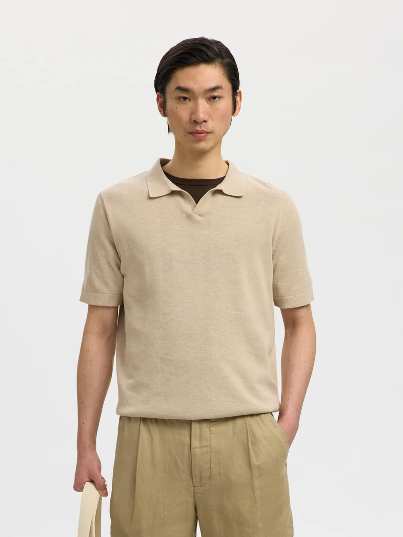 SLHMATTIS SS LINEN BLEND OPEN POLO NOOS