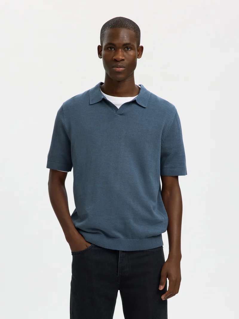 SLHMATTIS SS LINEN BLEND OPEN POLO NOOS
