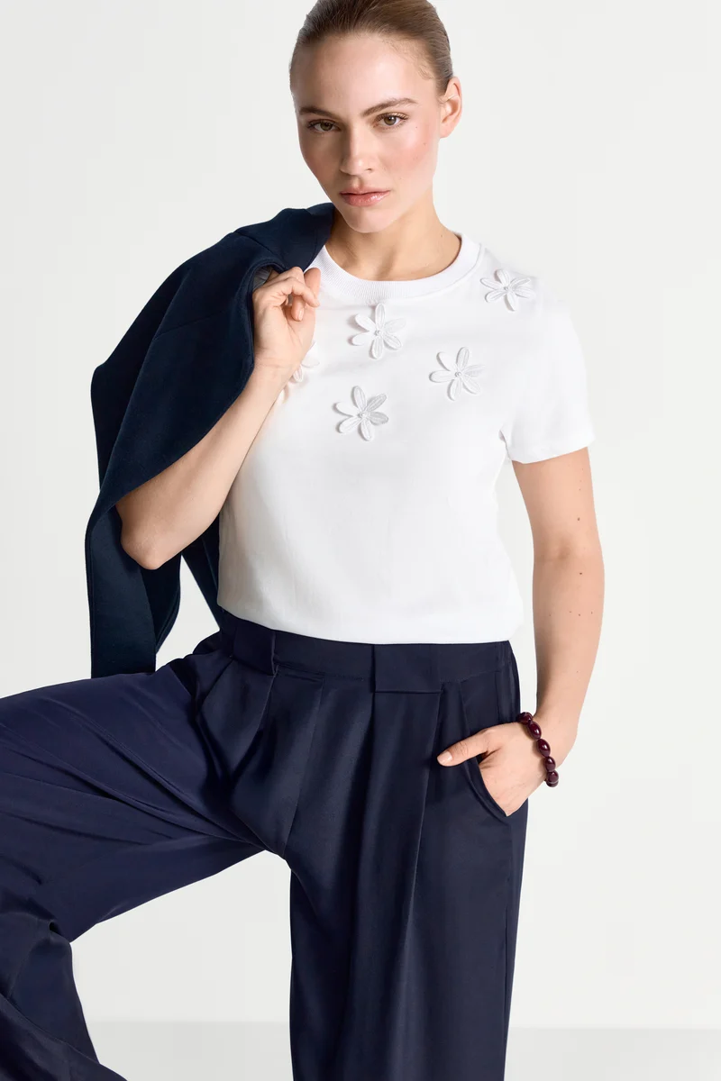 T-Shirt with Flower Application