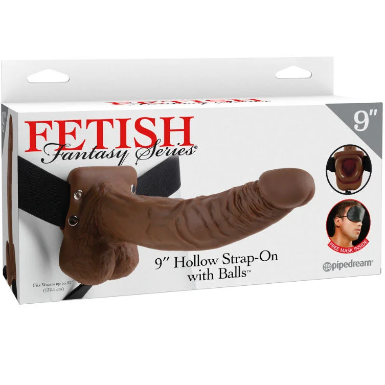 FETISH FANTASY SERIES - 9 HOHL STRAP-ON MIT BÄLLEN 22,9 CM BRAUN