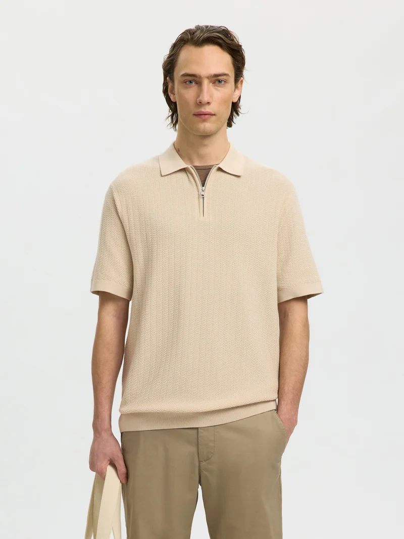 SLMCRAN SS KNIT REG STRUC ZIP POLO NOOS