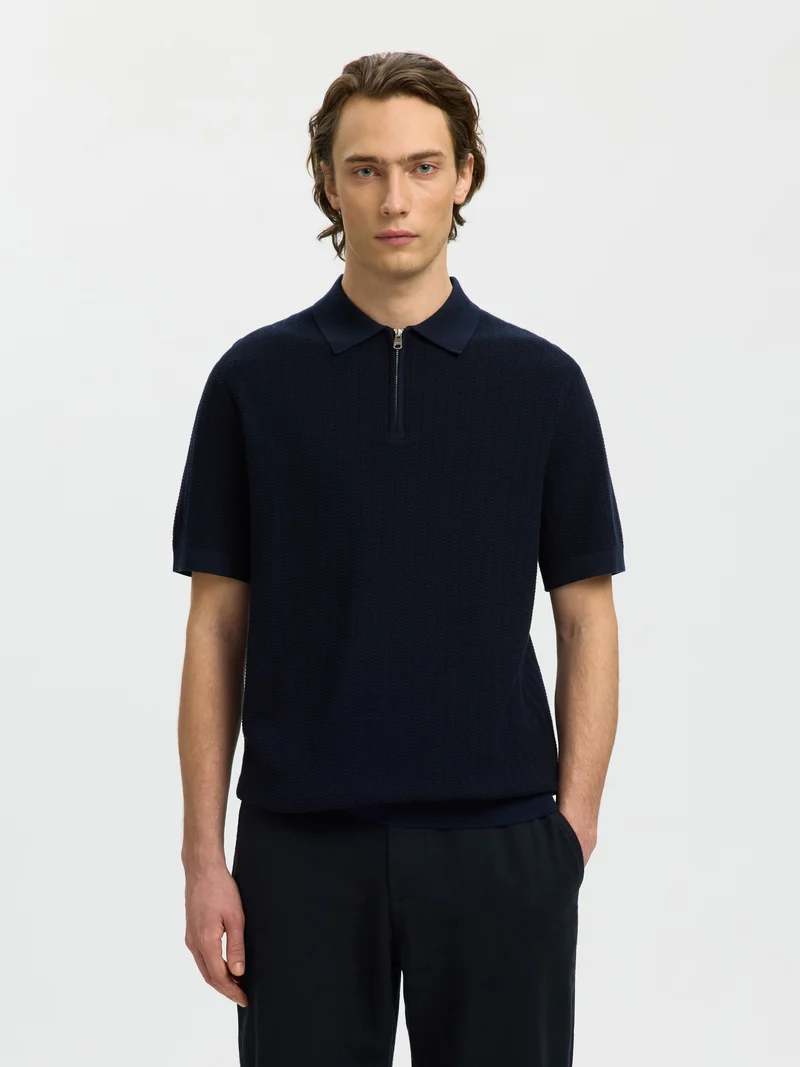 SLMCRAN SS KNIT REG STRUC ZIP POLO NOOS