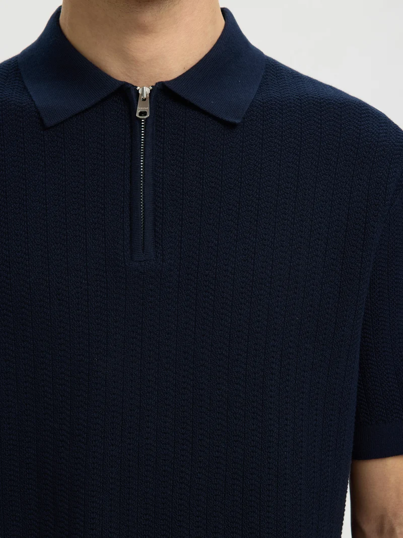 SLMCRAN SS KNIT REG STRUC ZIP POLO NOOS
