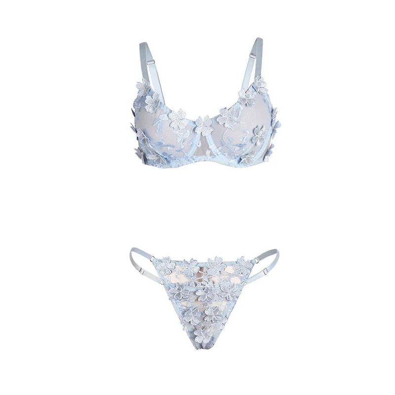 Himmelblaues Blütentraum-Dessous-Set