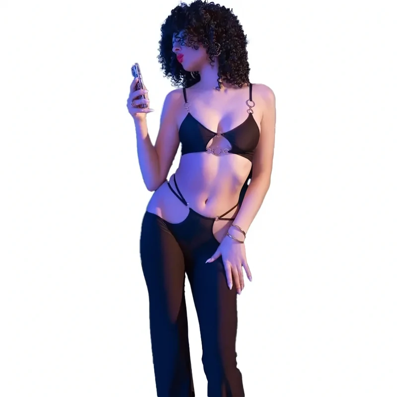 CHILIROSE - SCHWARZES SEXY TÜLL SET MIT GOLDENEN ACCESSOIRES