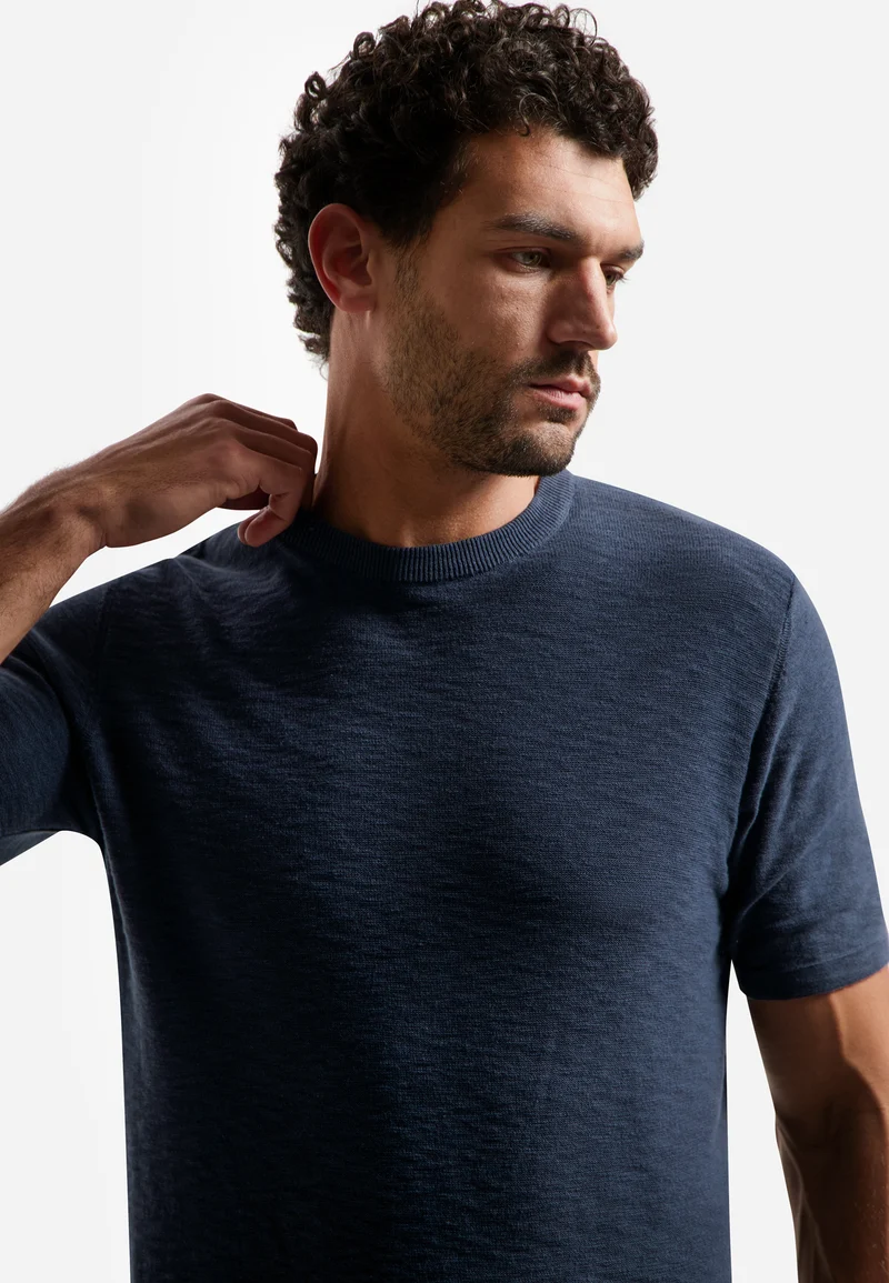 Pullover Short Sleeve Crew Neck Slub