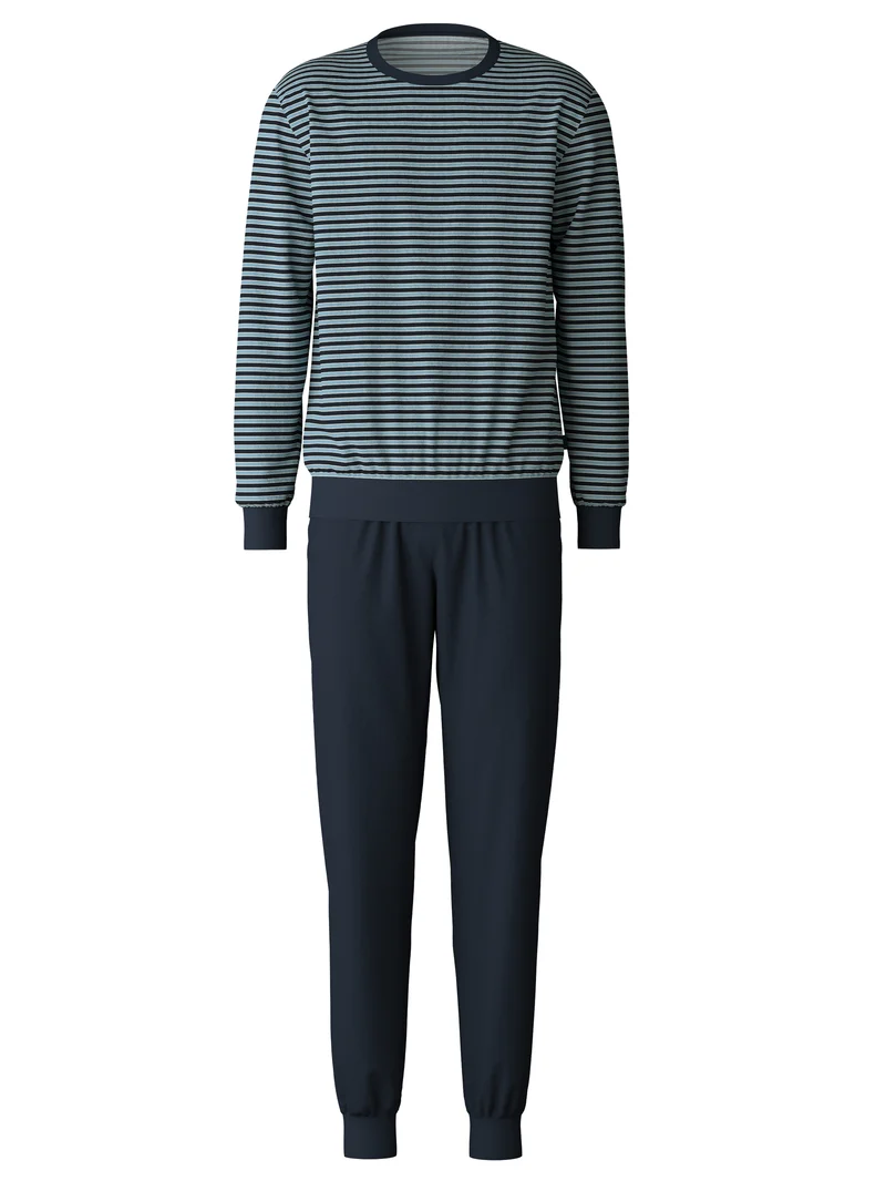 HERREN Pyjama mit Bündchen, blue satin