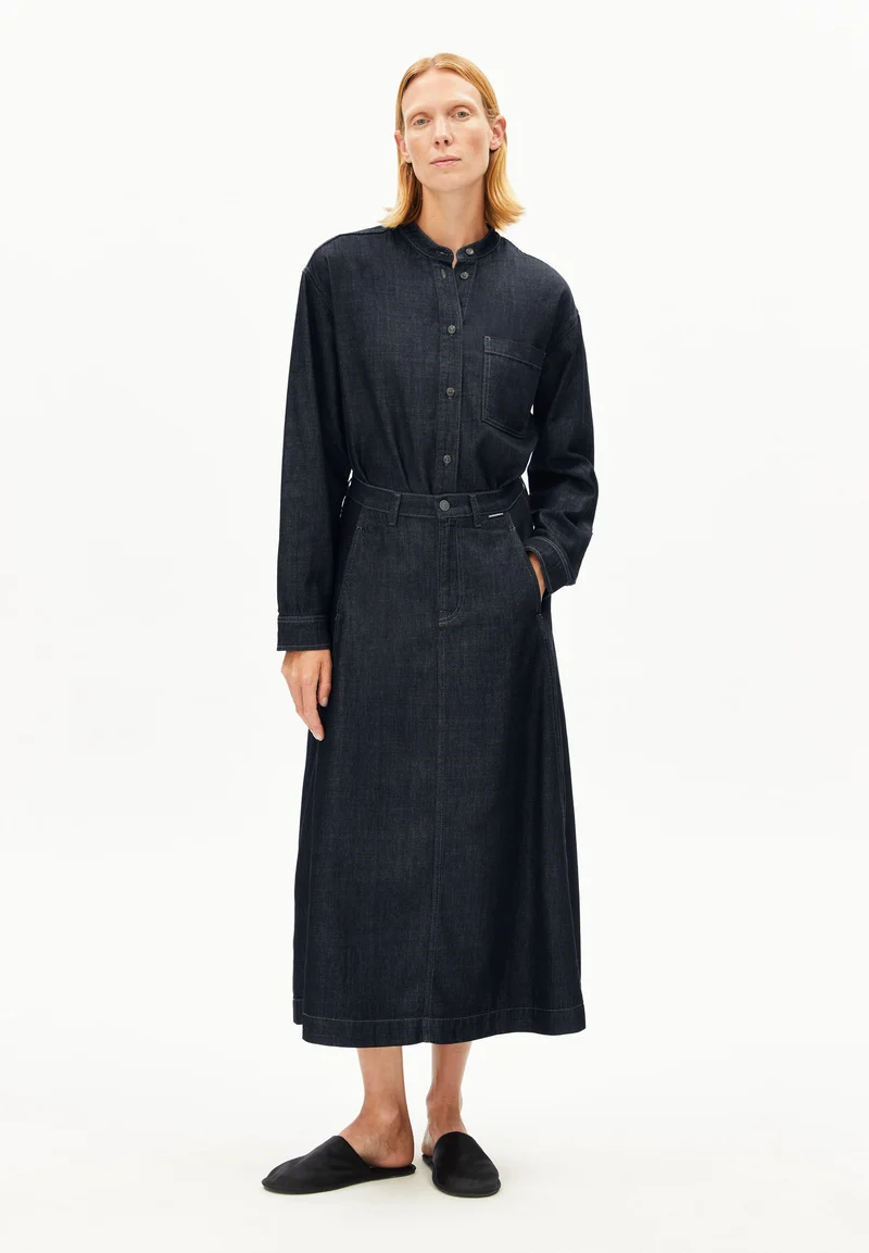 PANELLED DENIM MIDI SKIRT