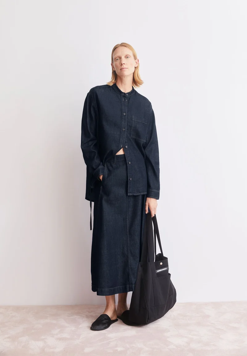 PANELLED DENIM MIDI SKIRT