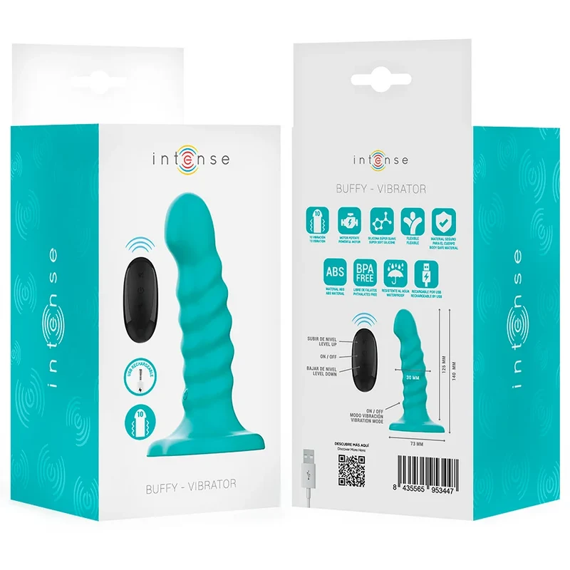 INTENSE - BUFFY VIBRATOR GRÖSSE S SPIRALE DESIGN 10 VIBRATIONEN BLAU FERNBEDIENUNG