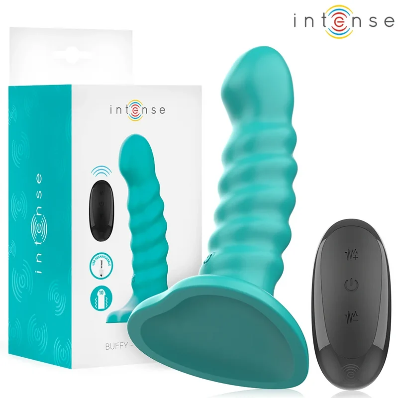 INTENSE - BUFFY VIBRATOR GRÖSSE S SPIRALE DESIGN 10 VIBRATIONEN BLAU FERNBEDIENUNG