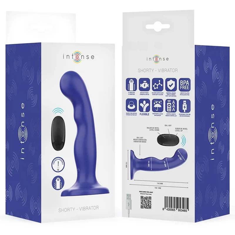 INTENSE - SHORTY VIBRATOR MIT SAUGNÄPFEN BLAU FERNBEDIENUNG