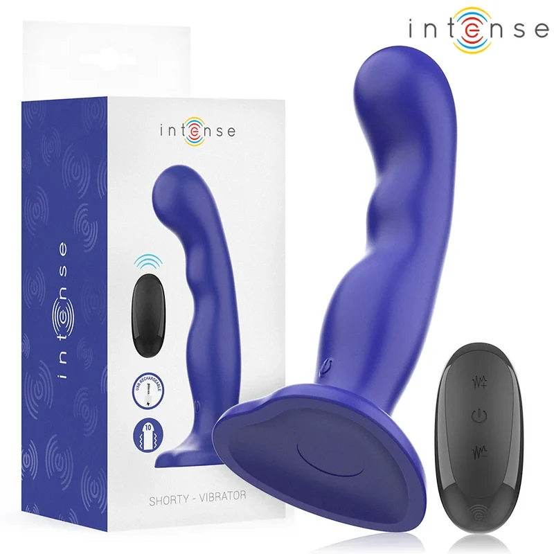 INTENSE - SHORTY VIBRATOR MIT SAUGNÄPFEN BLAU FERNBEDIENUNG