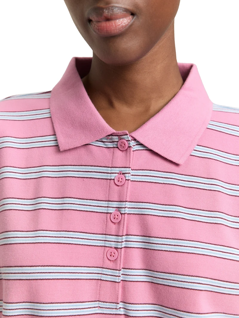 Boxy Fit Langarm Poloshirt mit Streifenmuster