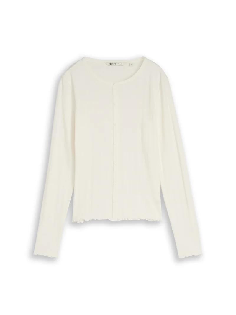 Pointelle Langarmshirt mit Deko-Knopfleiste