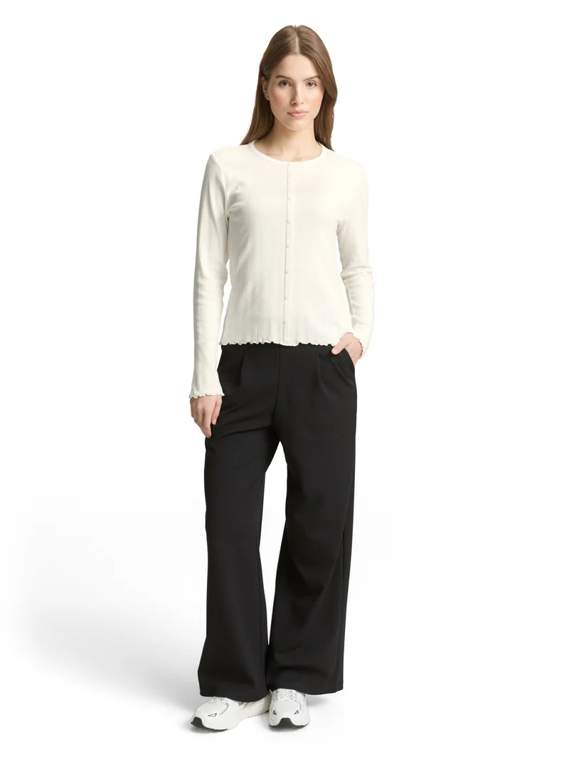 Pointelle Langarmshirt mit Deko-Knopfleiste