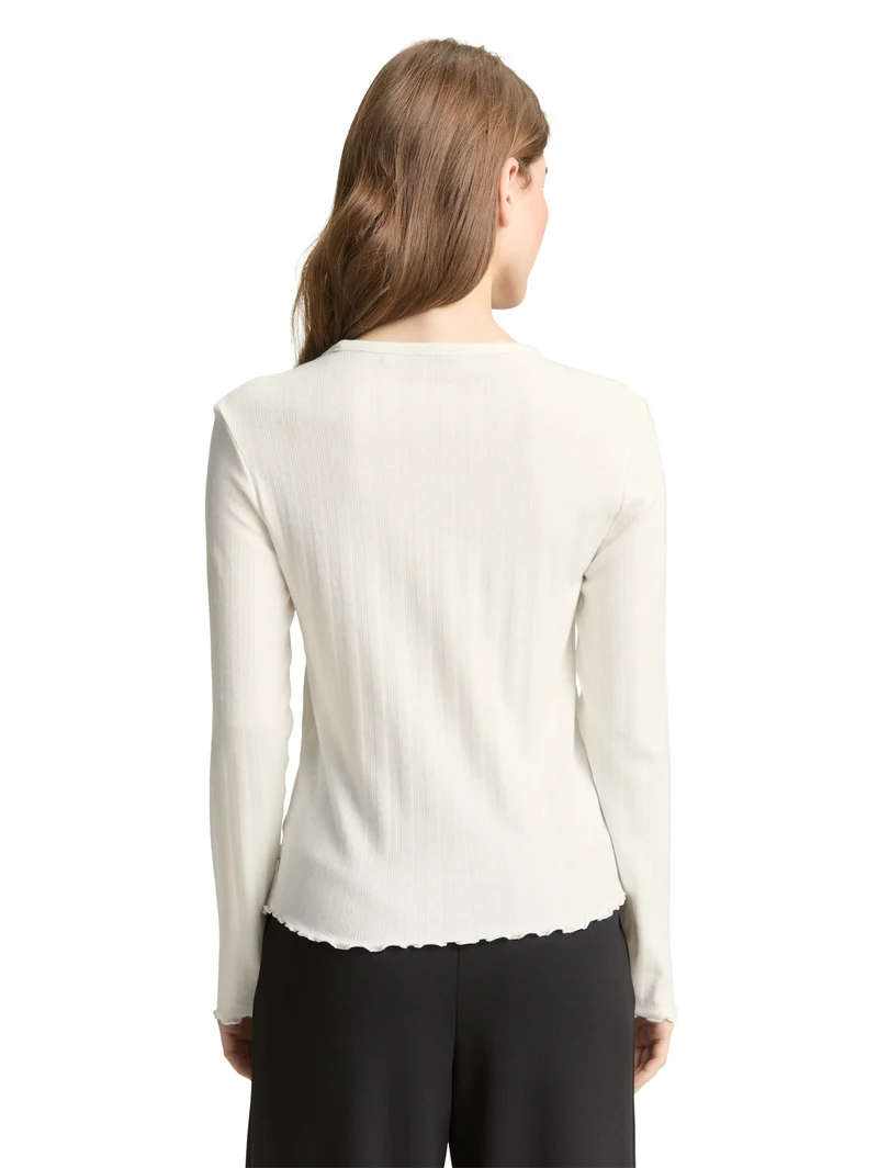 Pointelle Langarmshirt mit Deko-Knopfleiste