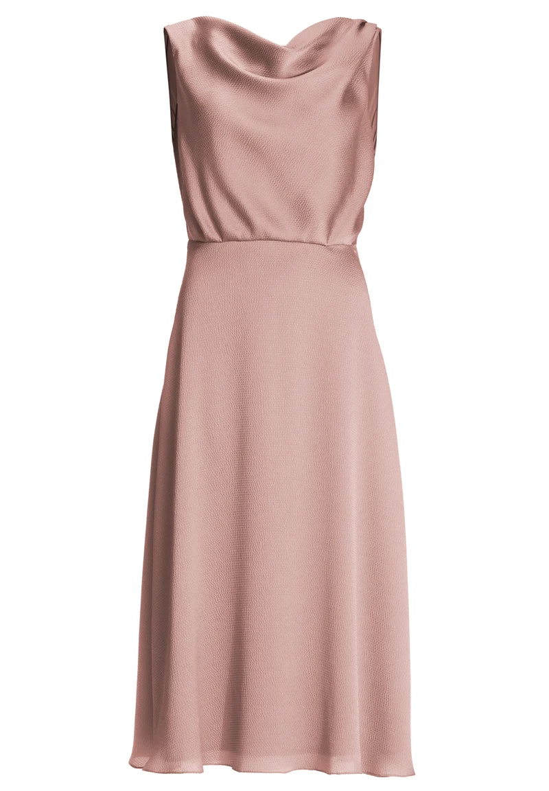 Cocktailkleid aus gehämmertem Satin mit Wasserfall Ausschnitt