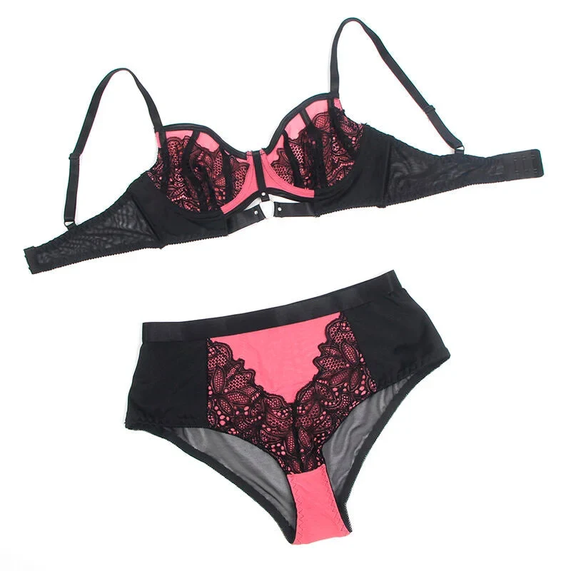 SUBBLIME - 955571 ROSA LACKLEDER MESH ZIPPER BH-SET S/M