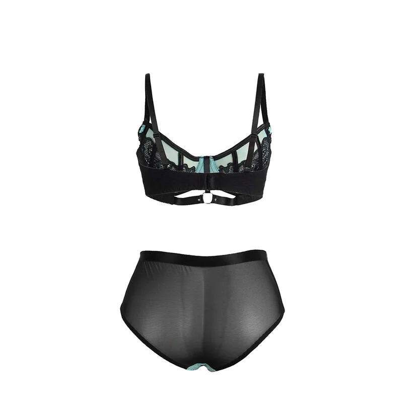 SUBBLIME - 955564 GRÜNES LACKLEDER-NETZ-ZIPPER-BH-SET L/XL