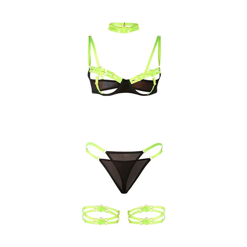 SUBBLIME - 955274 BH-SET MIT HALSKETTE UND BEINDETAILS FLUORESZIERENDES GRÜN S/M