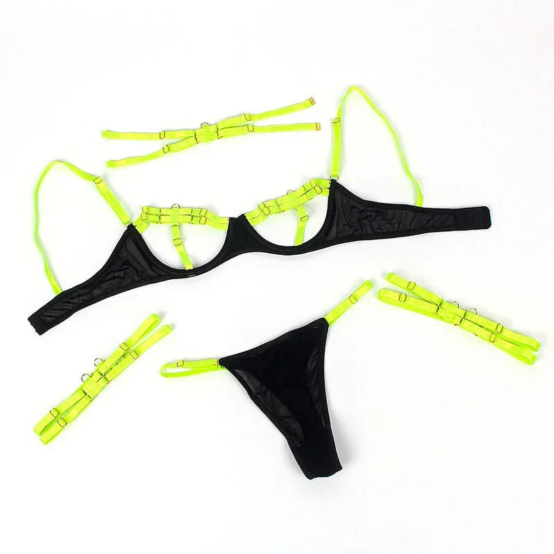 SUBBLIME - 955274 BH-SET MIT HALSKETTE UND BEINDETAILS FLUORESZIERENDES GRÜN S/M