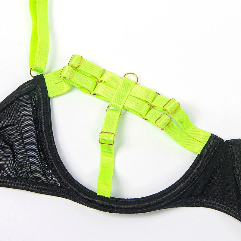 SUBBLIME - 955274 BH-SET MIT HALSKETTE UND BEINDETAILS FLUORESZIERENDES GRÜN S/M