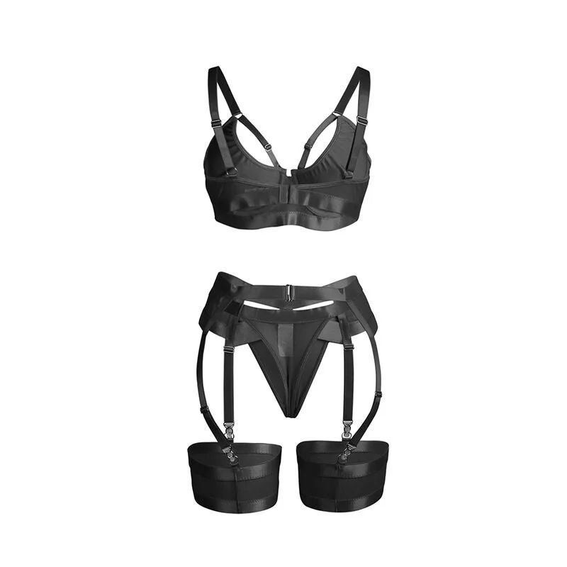 SUBBLIME - 955236 SCHWARZER BONDAGE-BH MIT STRUMPFBAND-SET S/M