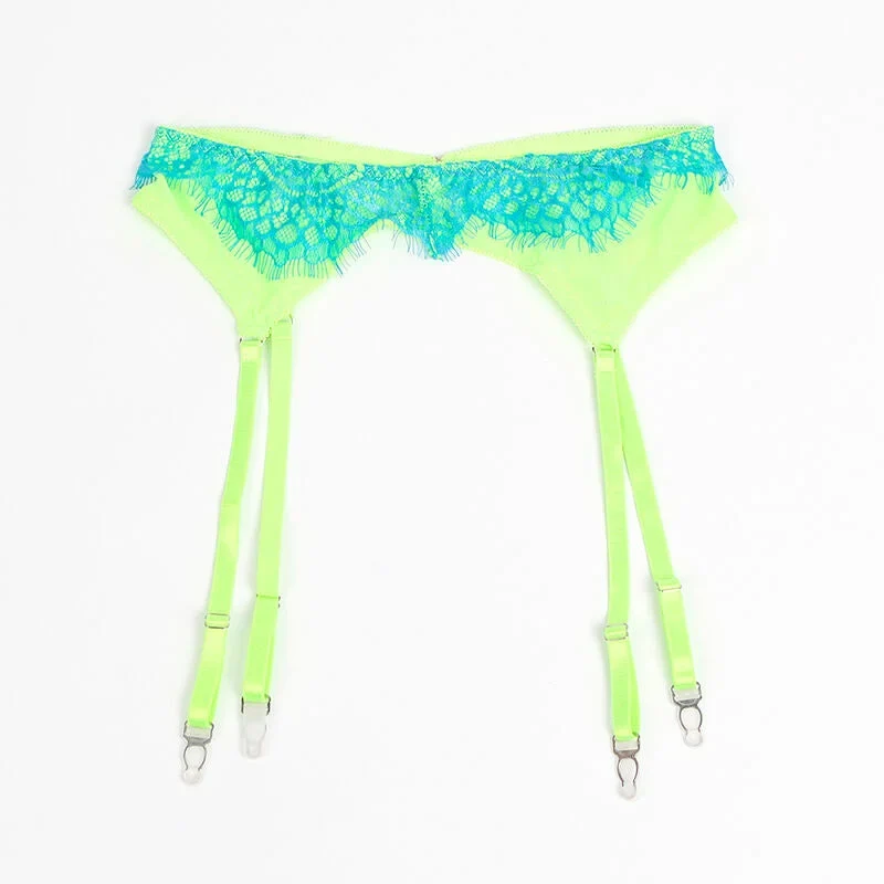 SUBBLIME - 955328 BH-SET MIT SPITZE UND STRUMPFBAND GRÜN UND BLAU L/XL