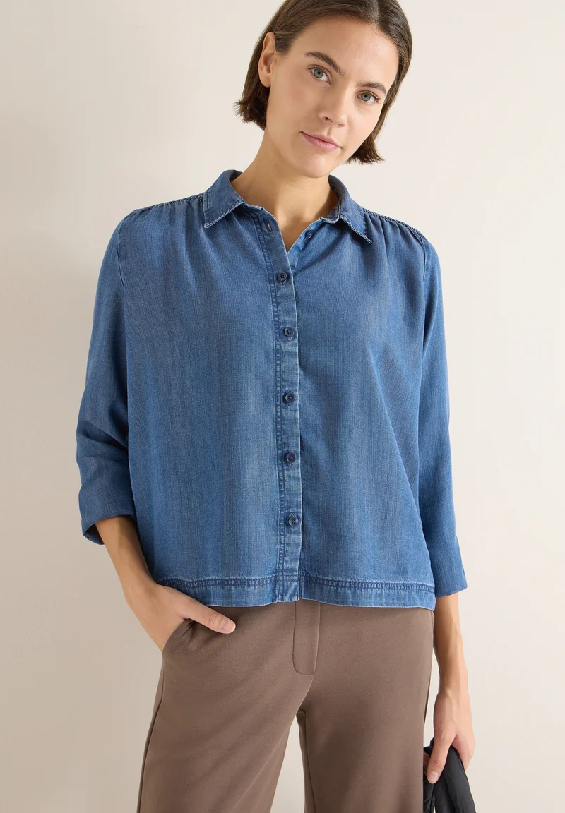 Lyocellbluse mit Smockdetail
