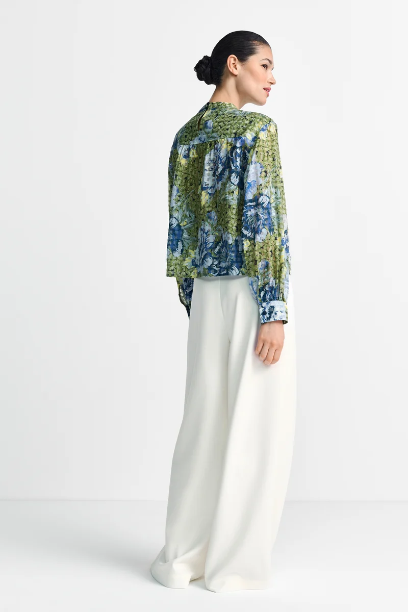 Printed Blouse with Collar Stand