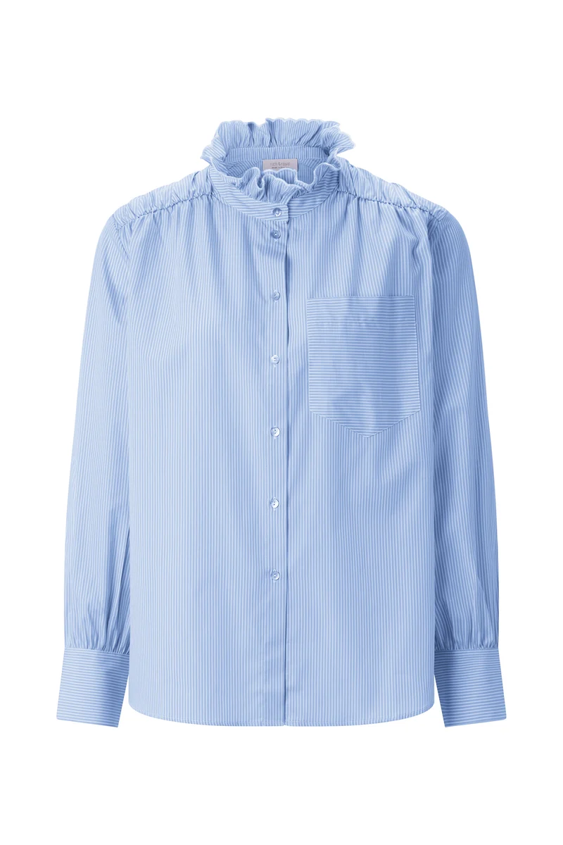 Cotton Striped Blouse with Ruffle