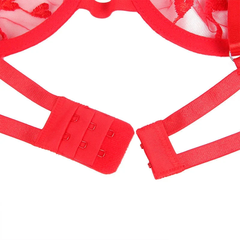 SUBBLIME - 954321 BH + STRING + STRUMPFGÜRTEL MIT HERZDRUCK ROT S/M
