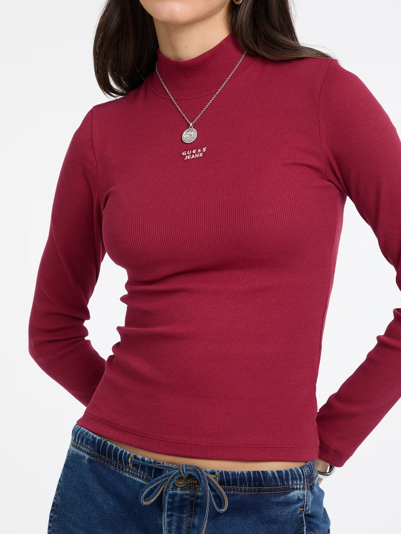 GJ LS MOCK NECK EMBRO SLIM TOP