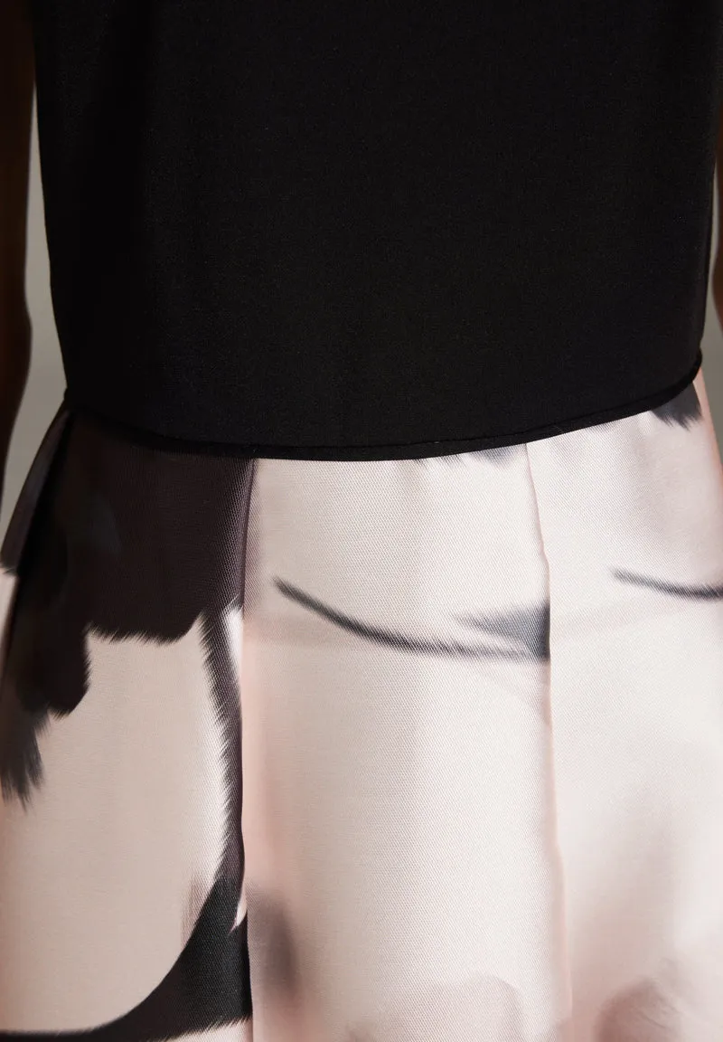 Cocktail Kleid aus bedrucktem Twill mit Scuba Oberteil
