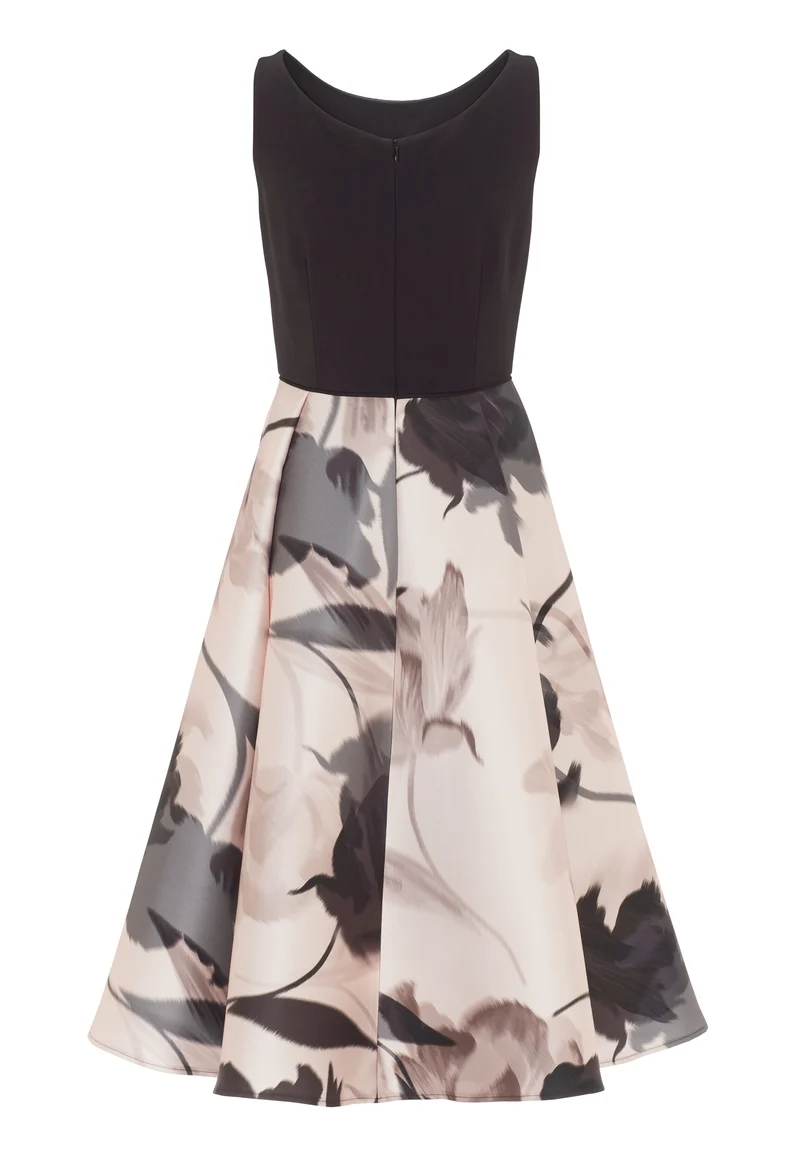 Cocktail Kleid aus bedrucktem Twill mit Scuba Oberteil