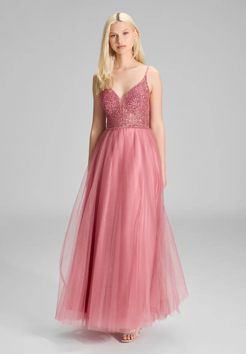 Tüllkleid mit feiner Ziersteinstickerei