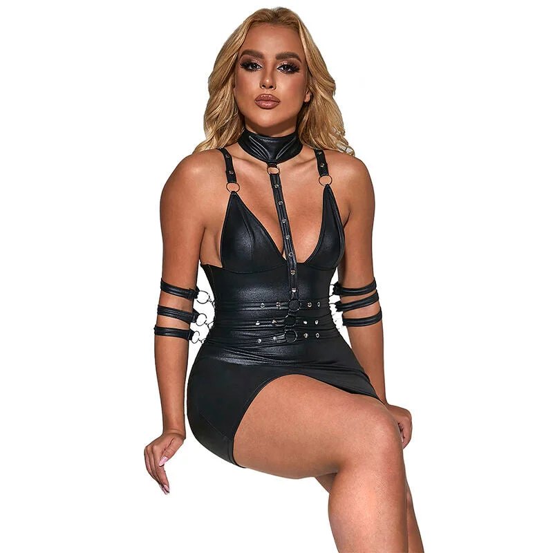 SUBBLIME - 954406 BONDAGE-KLEID AUS LEDER, SCHWARZ, S/M