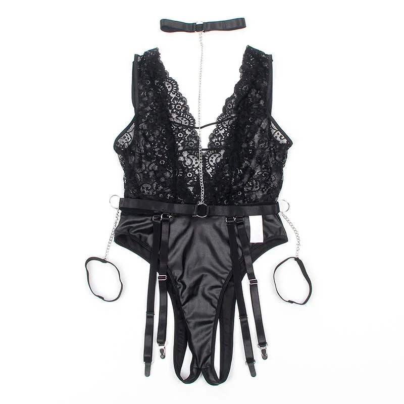 SUBBLIME - 954390 SEXY BODY MIT STRUMPFGÜRTEL SCHWARZ L/XL