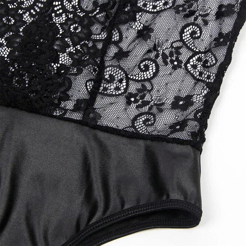 SUBBLIME - 954383 SEXY BODY MIT STRUMPFGÜRTEL SCHWARZ S/M