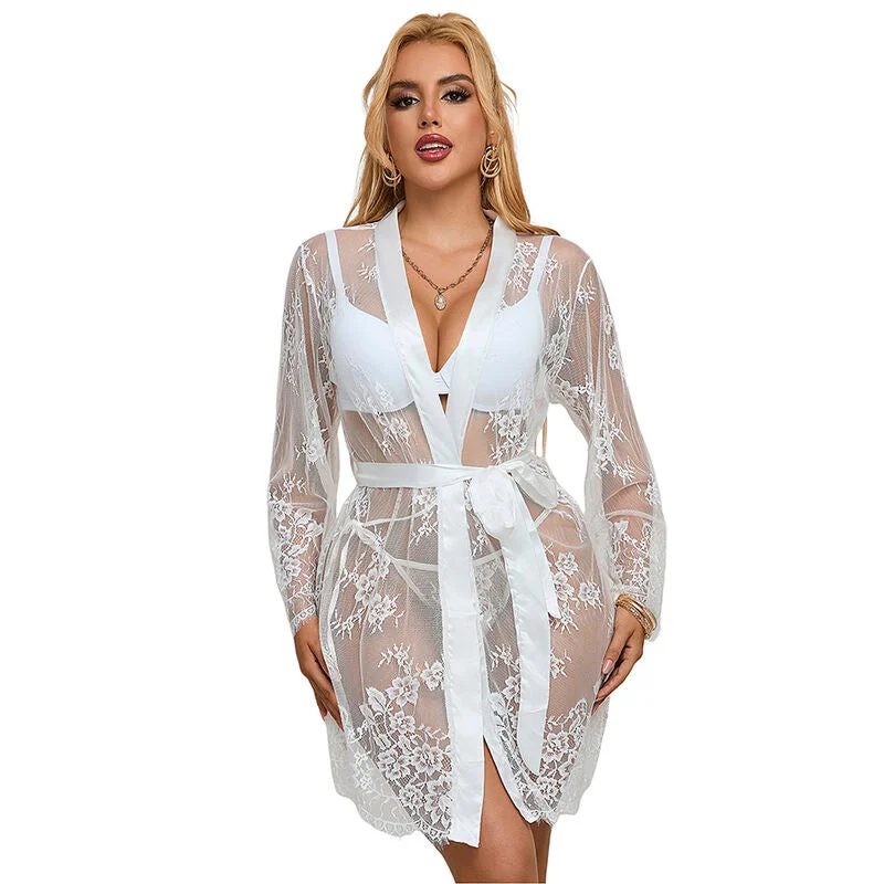 SUBBLIME - 954369 LANGÄRMELIGES NACHTHEMD MIT BLUMENMUSTER WEISS S/M