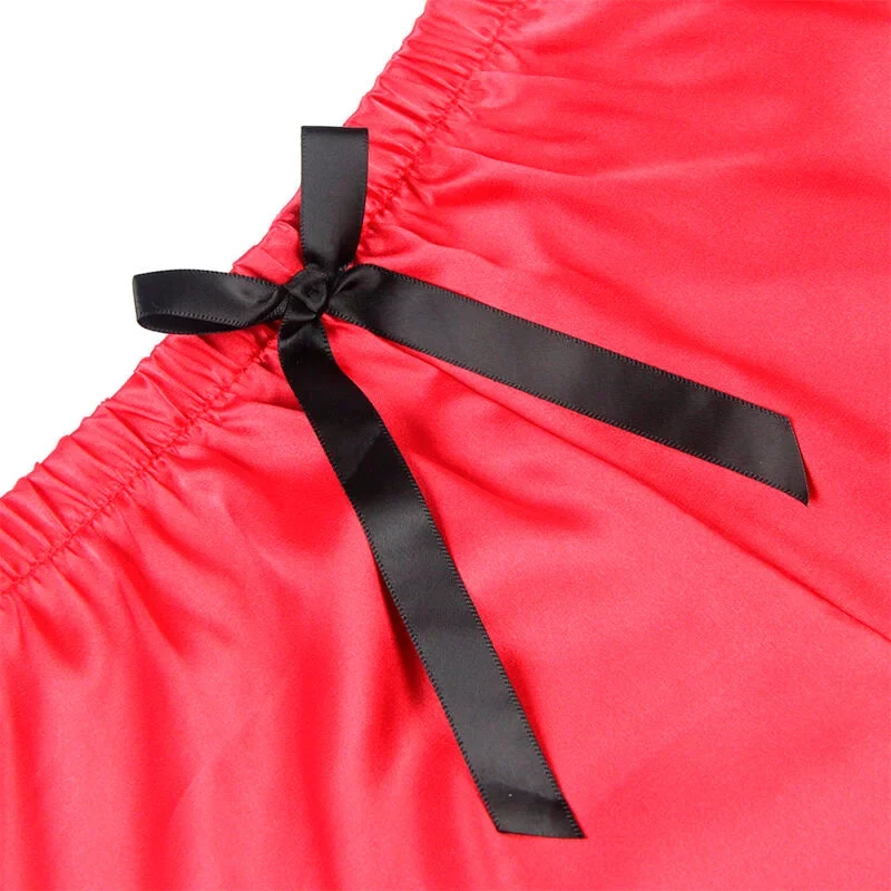 SUBBLIME - 953959 LÄSSIGE SEIDENNACHTHEMD + SPITZENHOSE SCHWARZ/ROT S/M