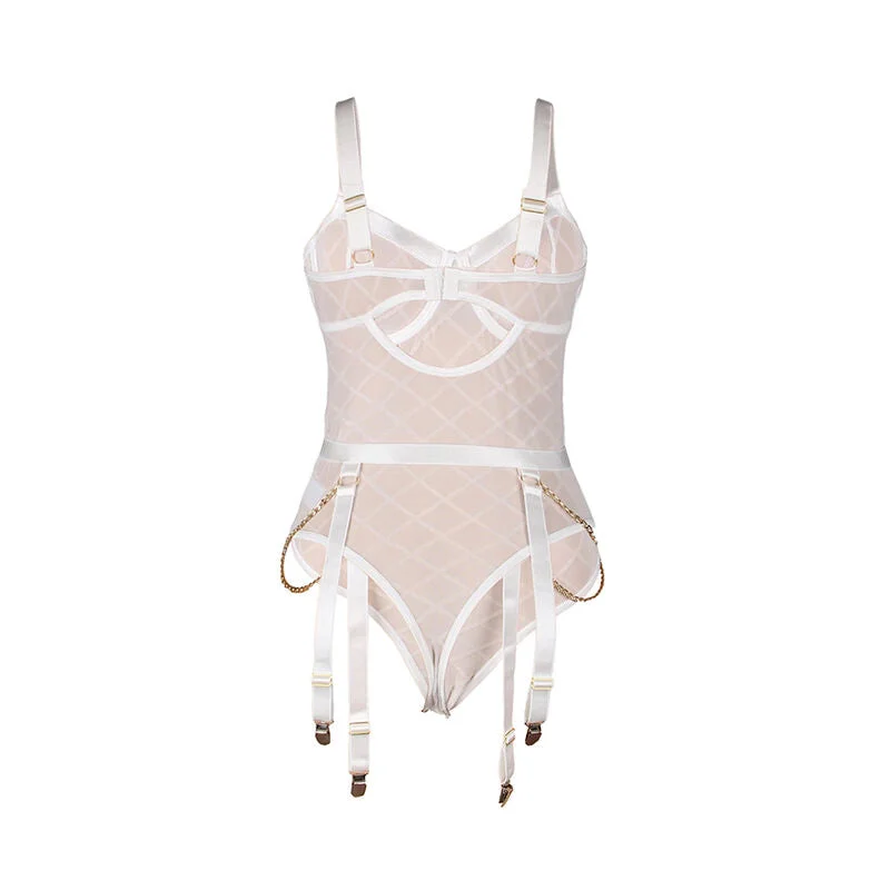 SUBBLIME - 954291 BODY MIT KETTEN + STRUMPFGÜRTEL WEISS L/XL