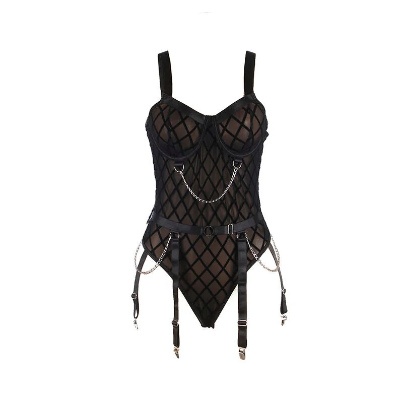 SUBBLIME - 9542277 BODY MIT KETTEN + STRUMPFGÜRTEL SCHWARZ L/XL
