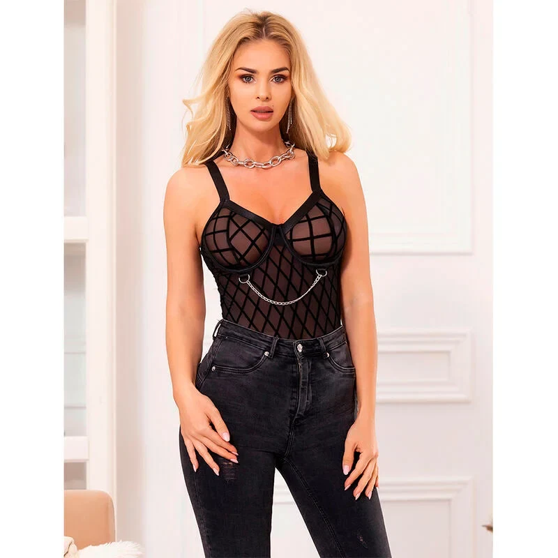 SUBBLIME - 954260 KÖRPER MIT KETTEN + STRUMPFGÜRTEL SCHWARZ S/M