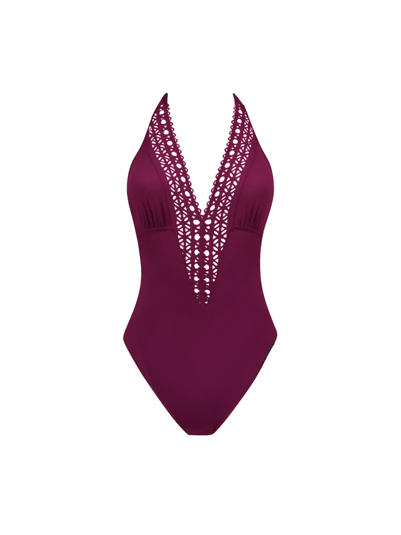 Lise Charmel Bademode - Ajourage Couture Neckholder-Badeanzug mit tiefem Ausschnitt vorne und hinten Ajourage Prune