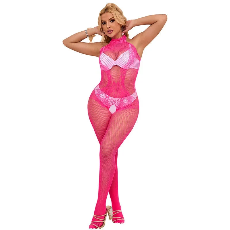 SUBBLIME - 952389 BODYSTOCKING MIT SCHNITTFREIEM NETZ UND SPITZE MIT HOHEM HALS EINE GRÖSSE
